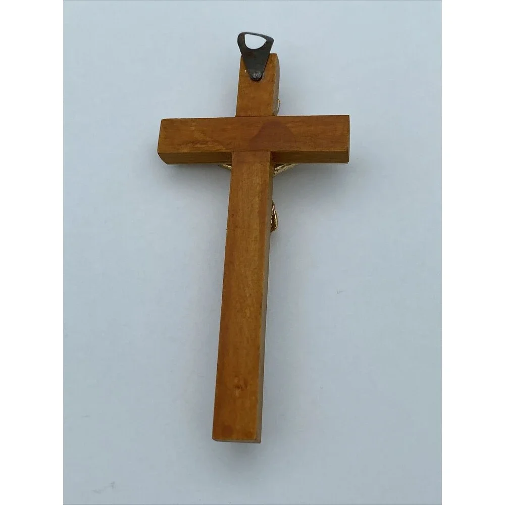 Beautiful Vintage Wood Crucifix with Mother Of Pearl - God Bless